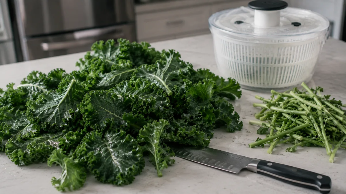 Kale leaves washed and stemmed