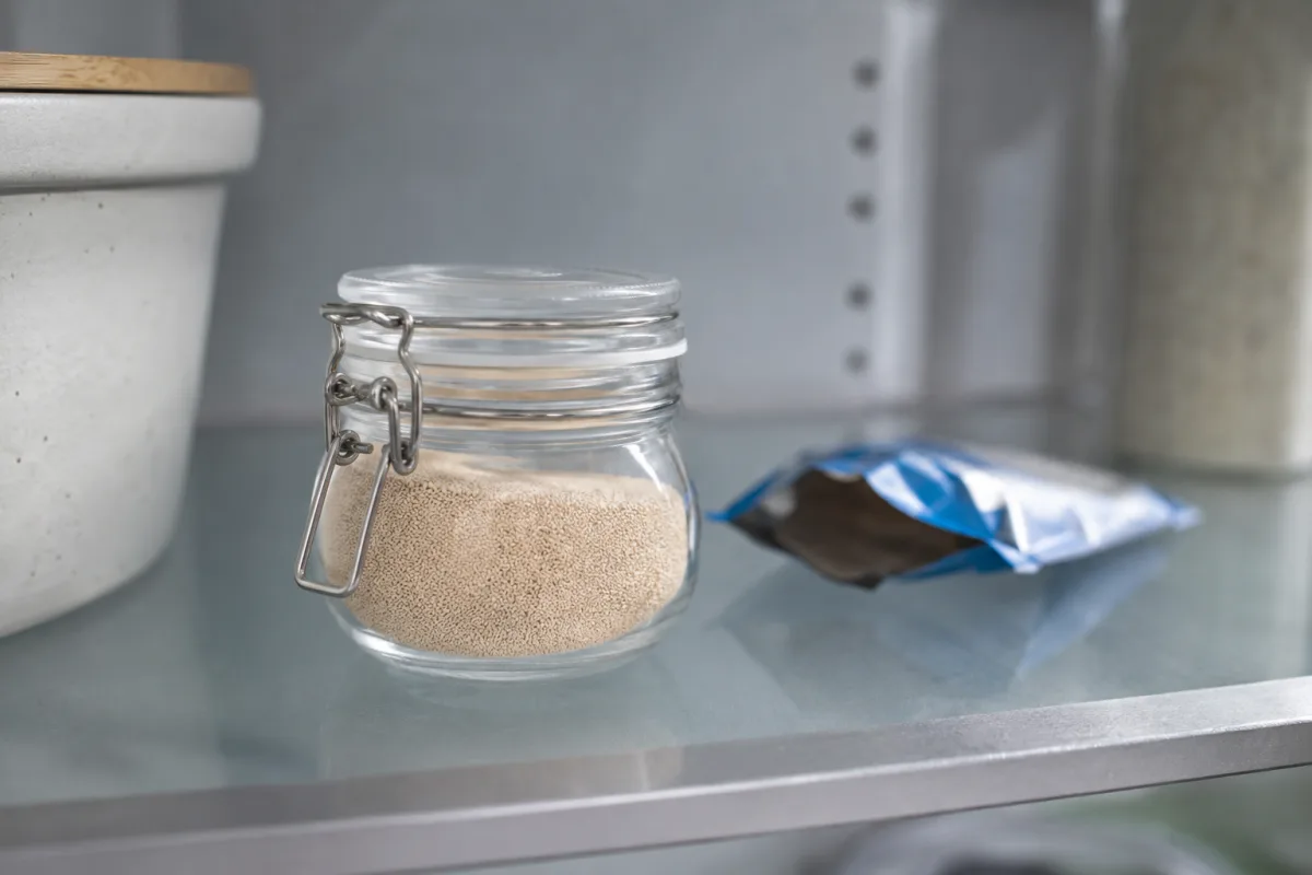 Dry yeast stored in an airtight container