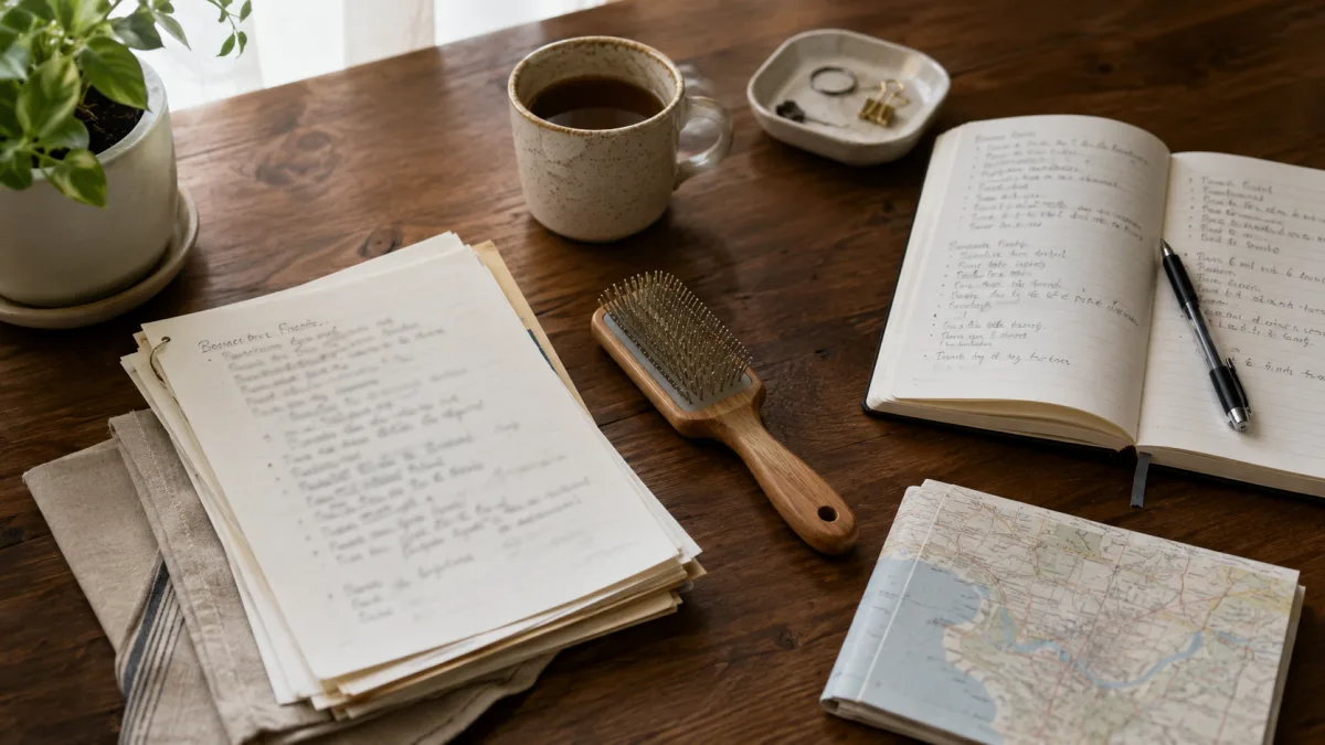 Editorial desk with lifestyle guide topics