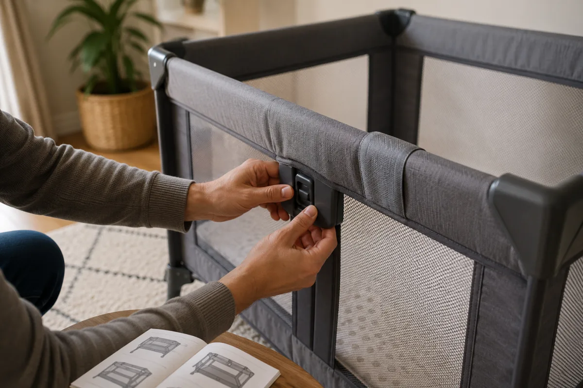 portable crib setup check
