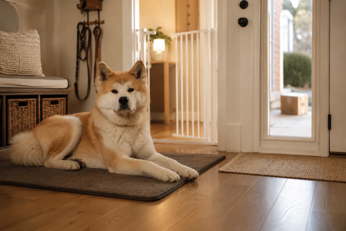 Akita place training near home entryway