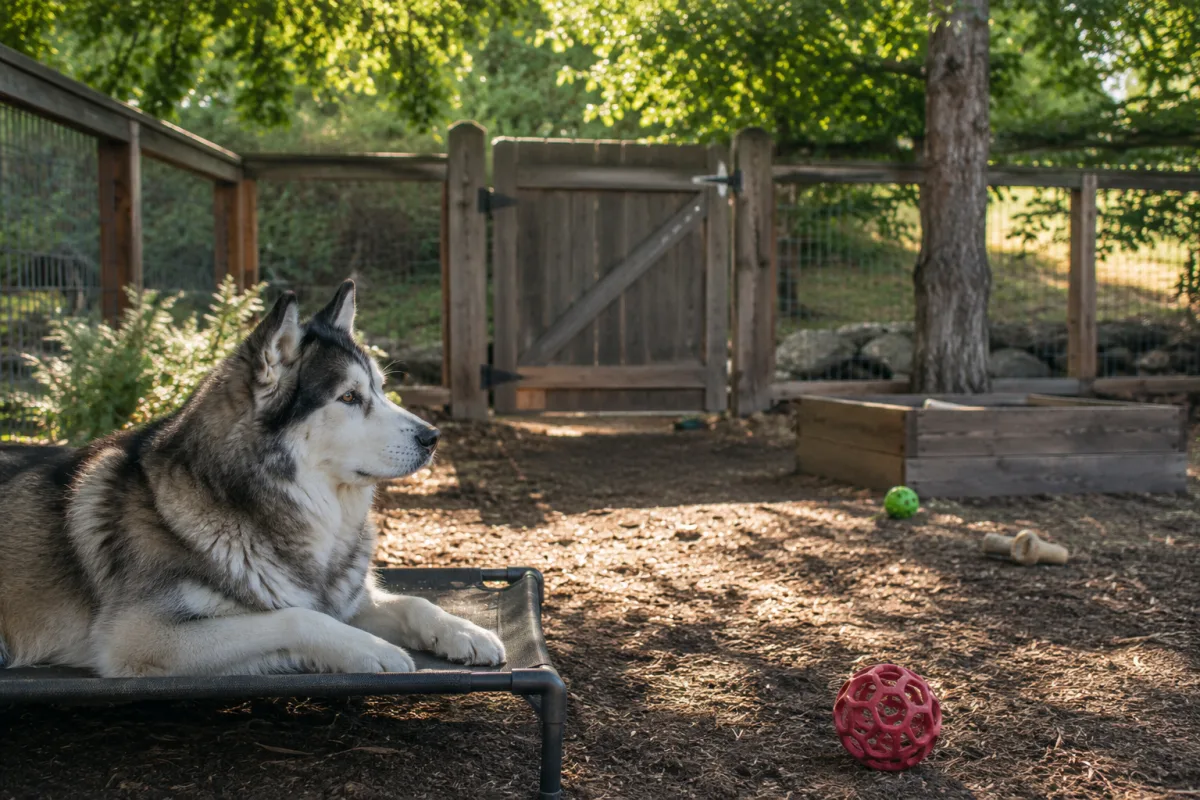 Secure yard setup for an Alaskan Malamute