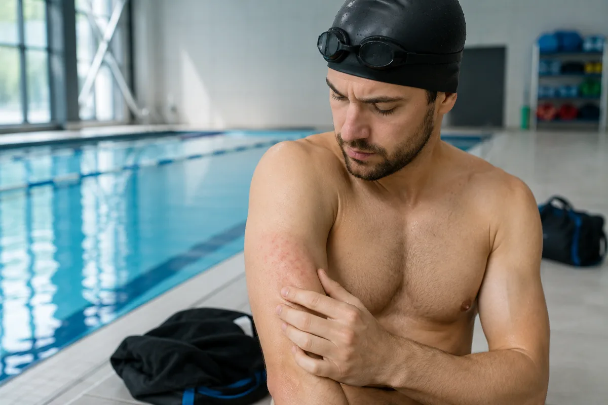 swimmer checking skin after pool session