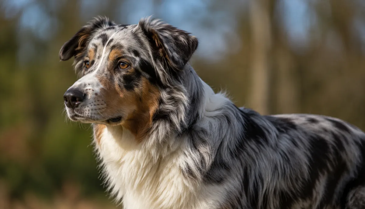 Australian Shepherd coat color detail with merle pattern