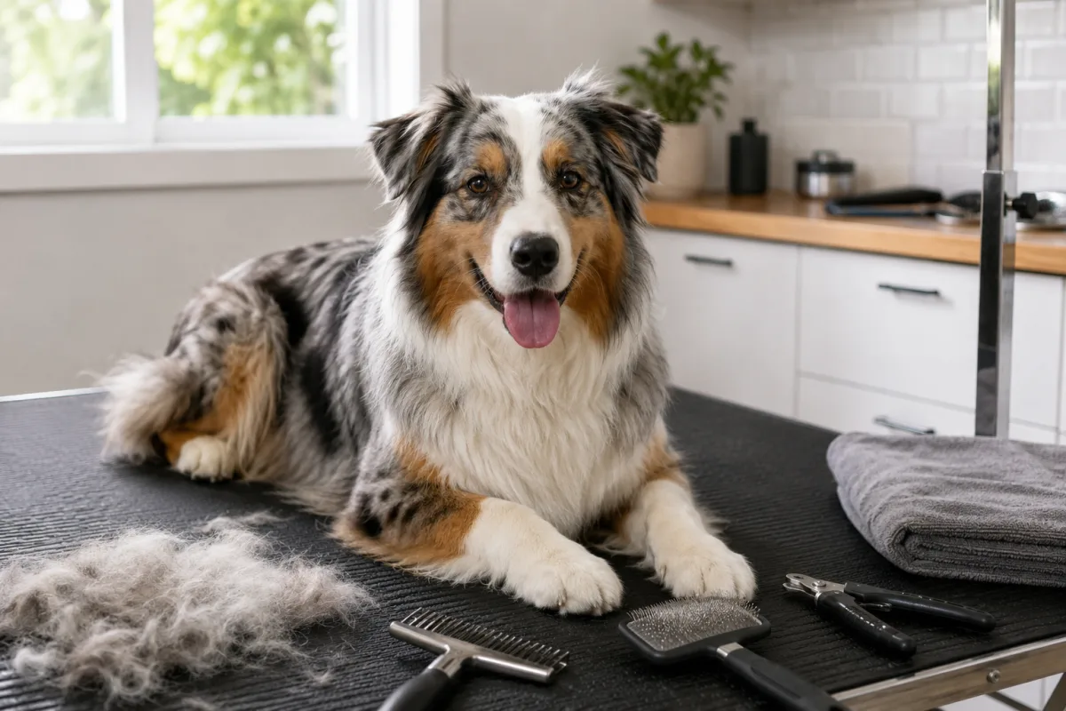 Australian Shepherd grooming tools for double coat care