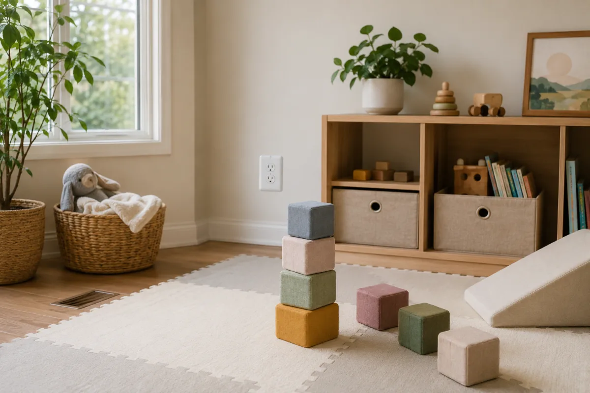 Baby-safe play area for crawling practice