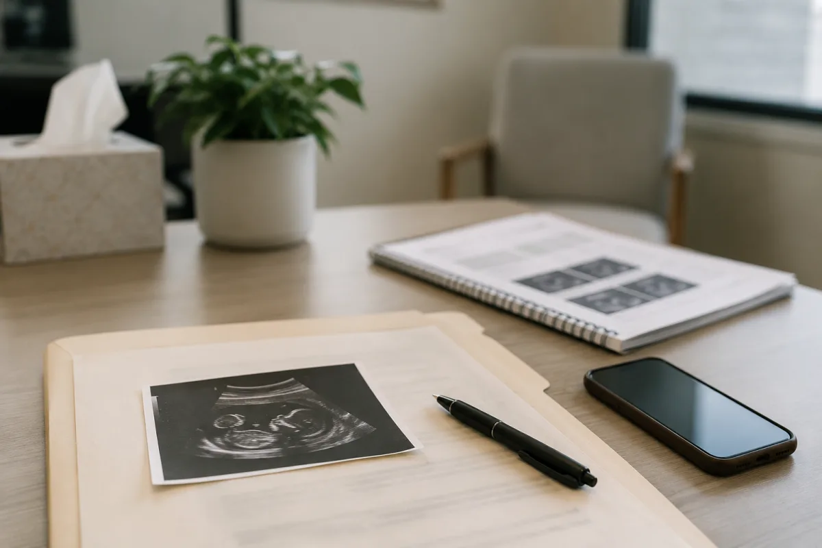 Prenatal testing notes and appointment folder