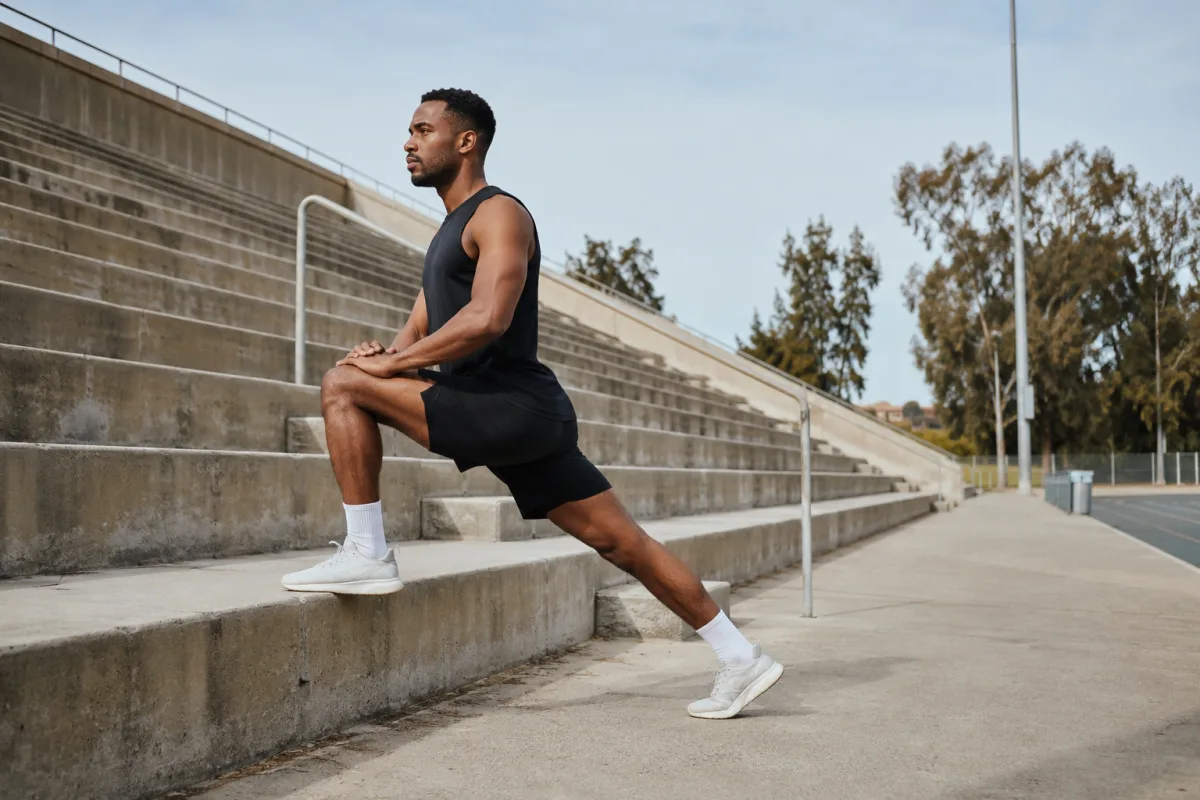 Warmup beside stadium stairs