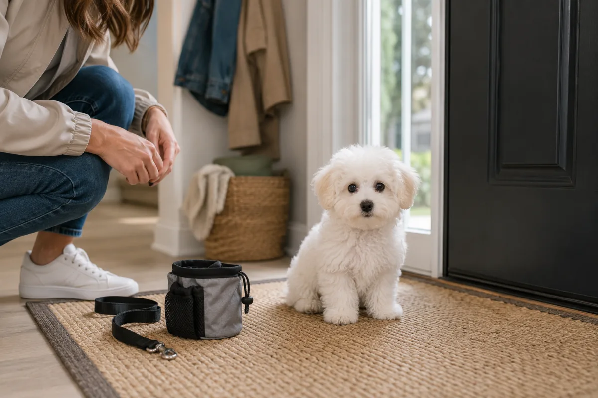 Bichon Frise puppy learning toilet routine