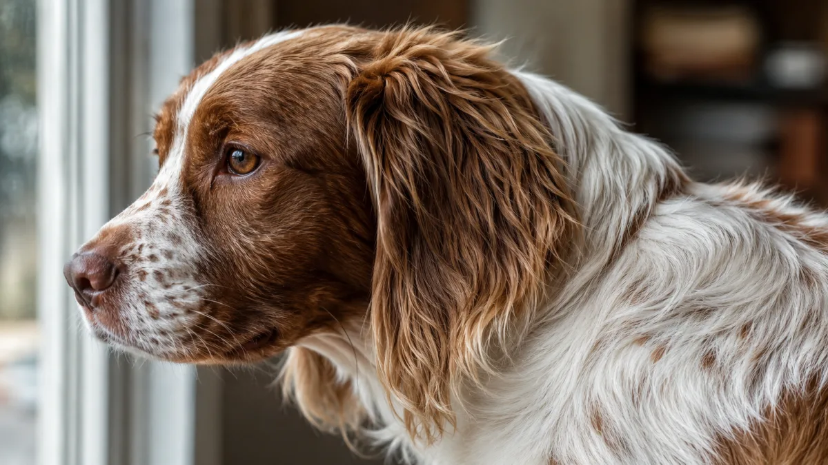 Close-up of Brittany Spaniel coat and ear feathering