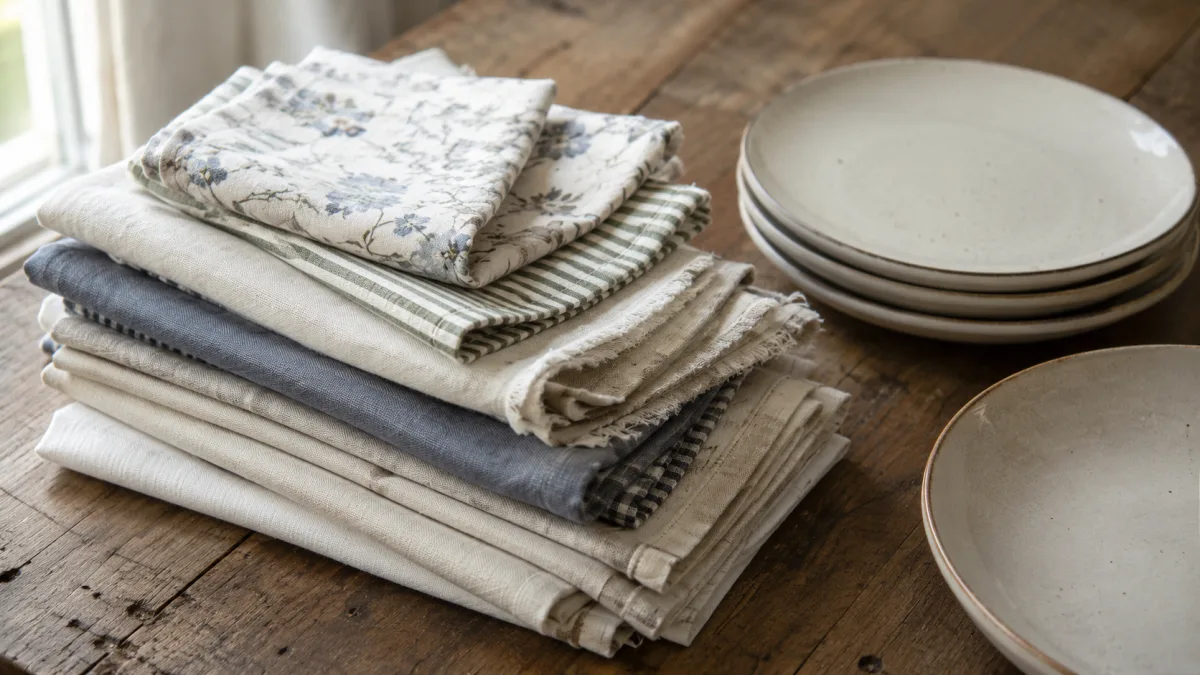Cotton and linen napkins in neutral colors