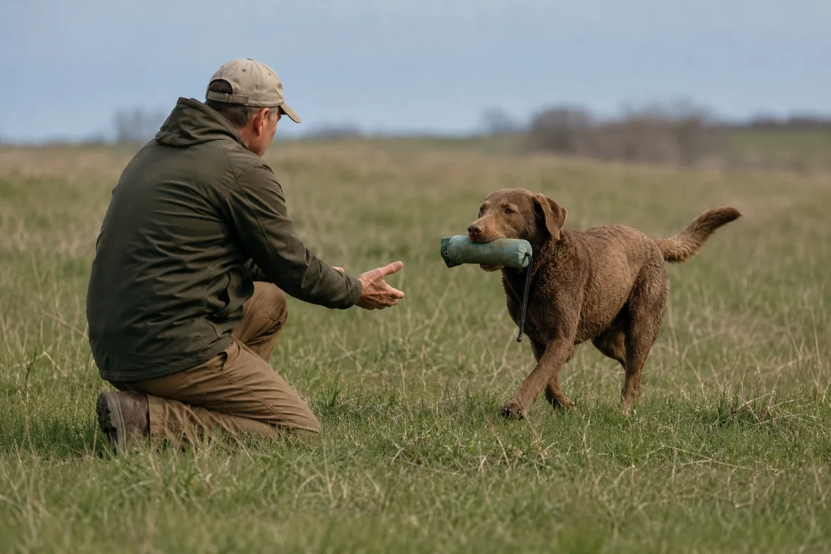 Chesapeake Bay Retriever practicing retrieving training