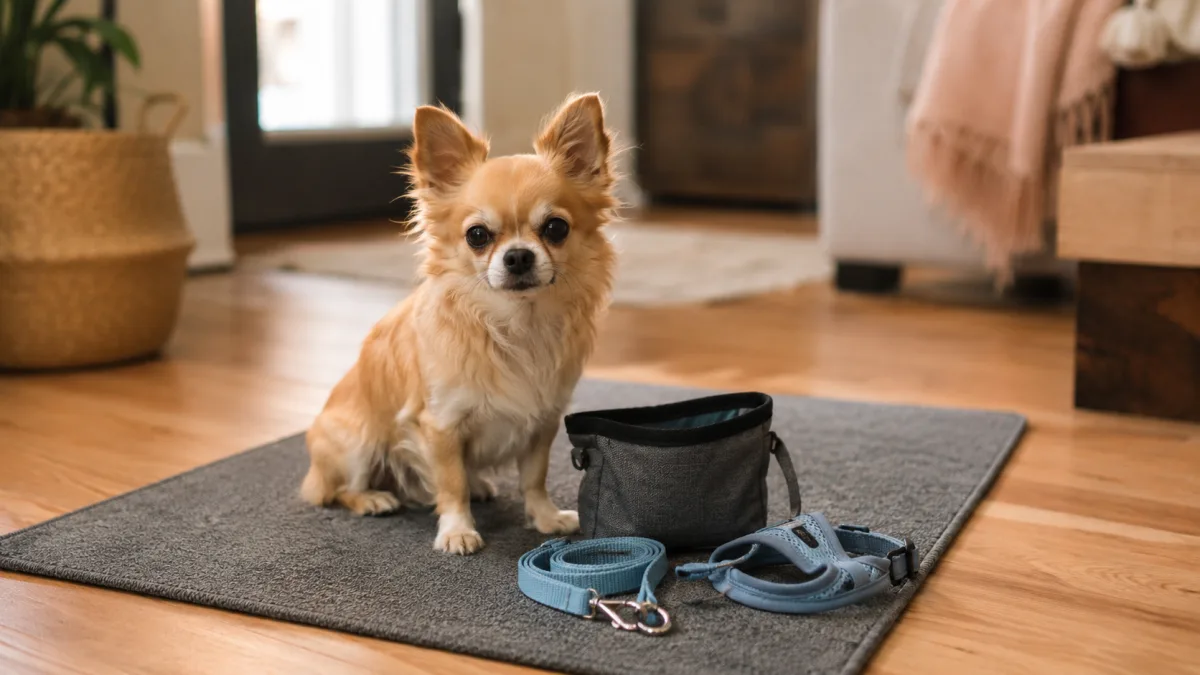 Chihuahua practicing mat training
