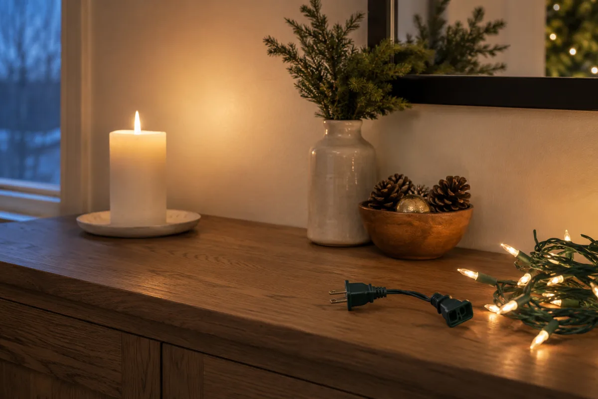 Safe holiday lights and candle setup