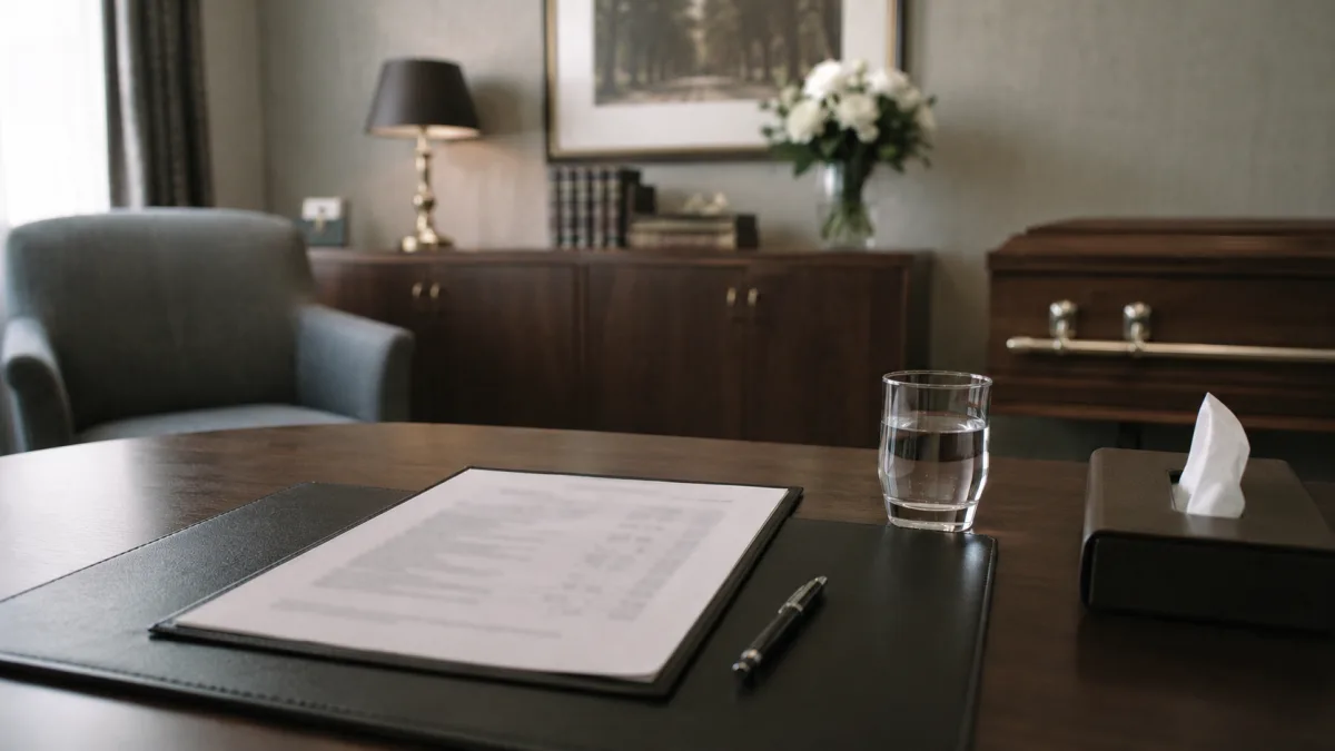 Funeral price list discussion at desk