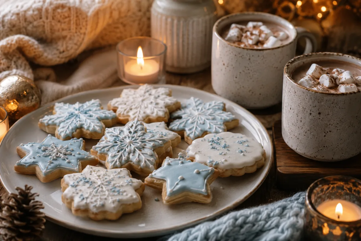 Winter Queen cookie platter with hot drinks