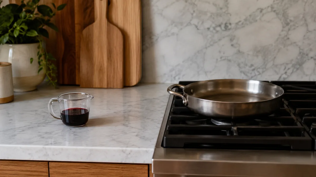 Measured wine away from stovetop flame