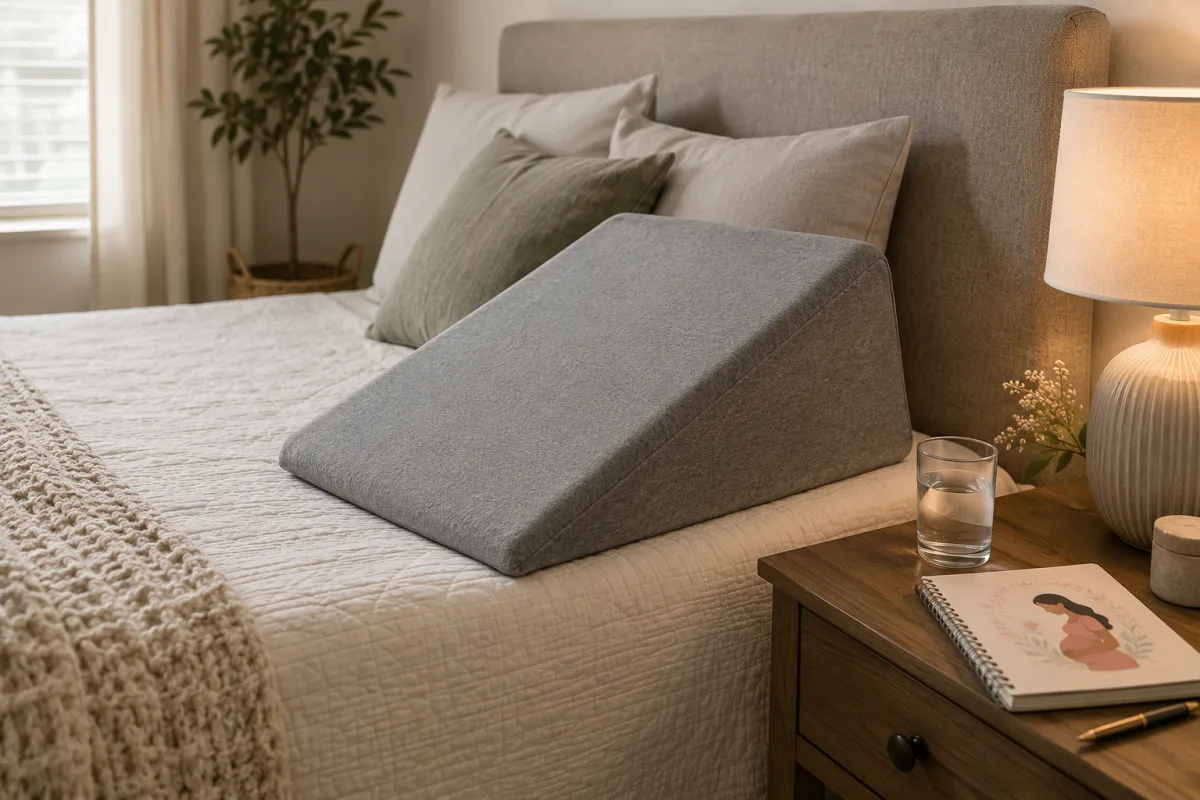 Wedge pillow setup for pregnancy heartburn at night