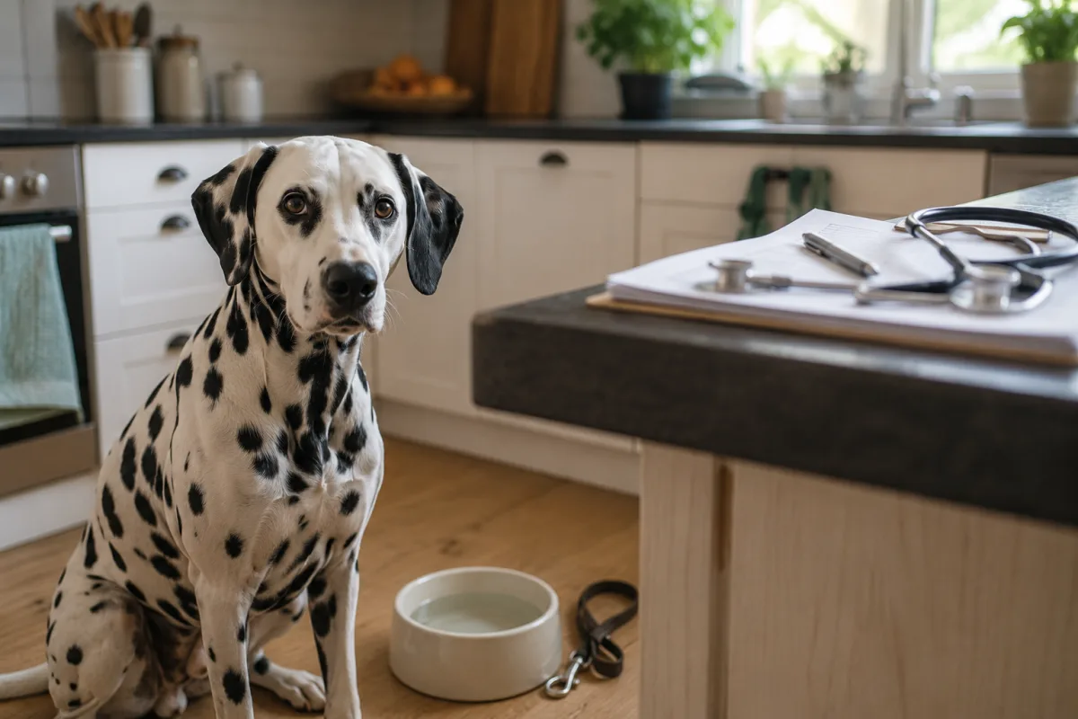 Dalmatian water bowl and health notes