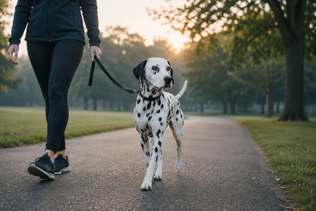 Dalmatian exercising on a quiet path