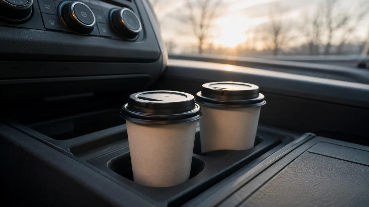 Coffee date in a parked car after school drop-off