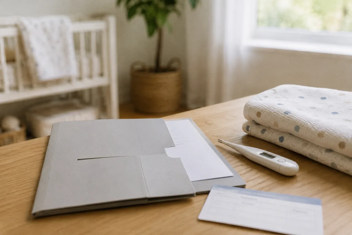 NICU discharge folder and baby care supplies