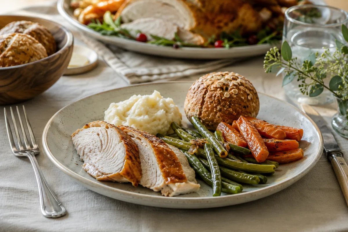 Balanced holiday plate with vegetables and protein