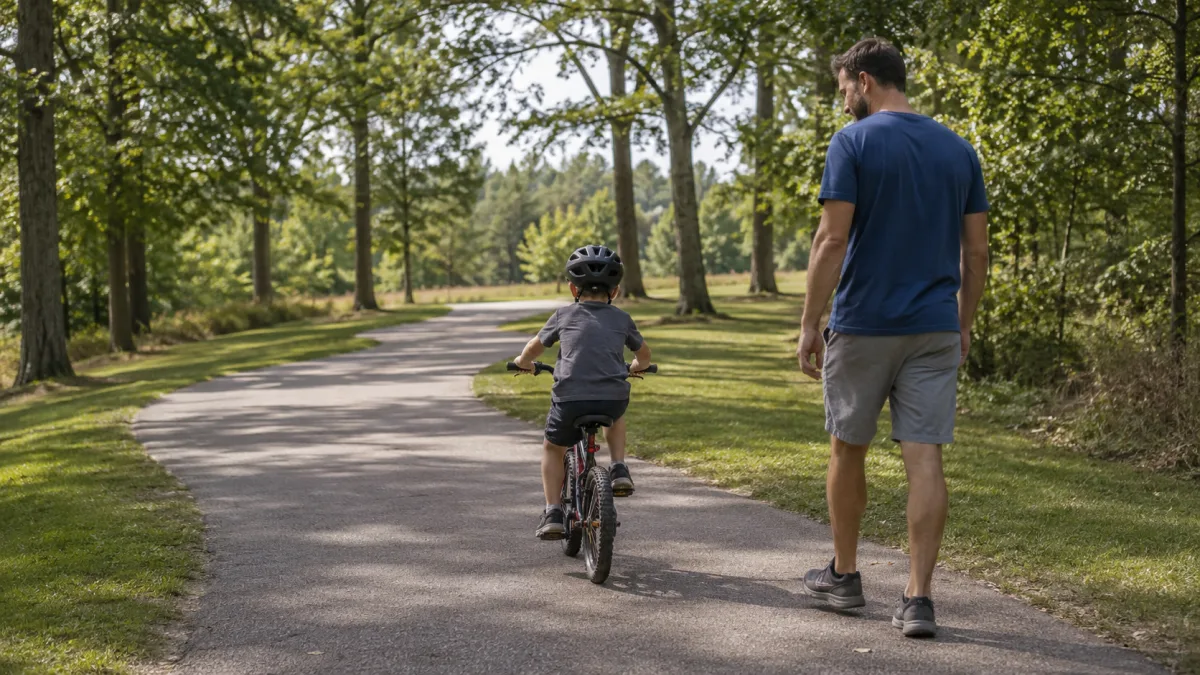 Child biking on a safe paved trail