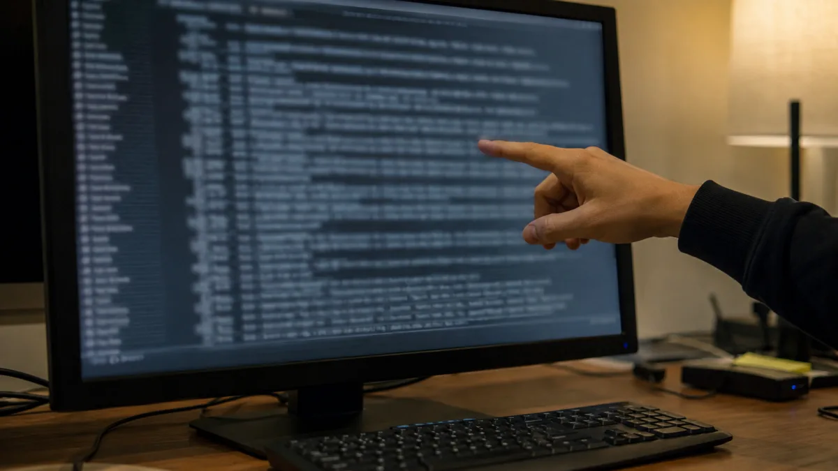Close view of blurred FileZilla-style log on monitor