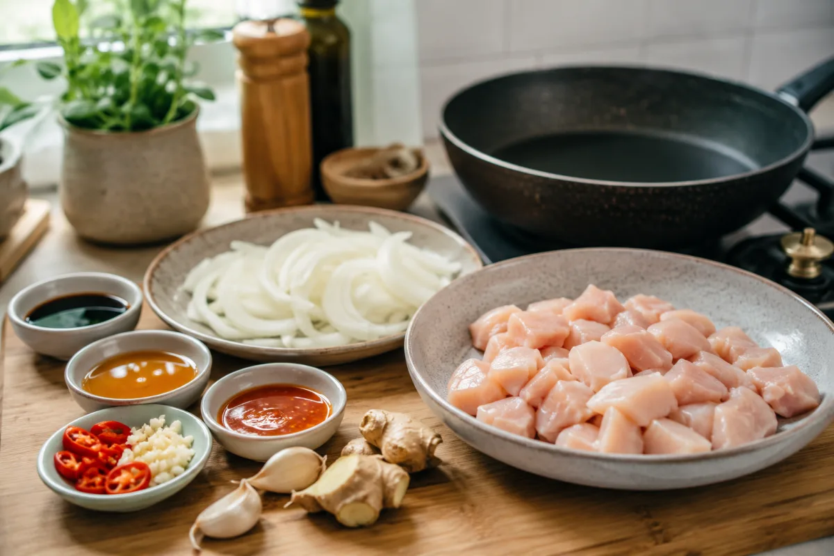 Fire cracker chicken ingredients arranged before cooking