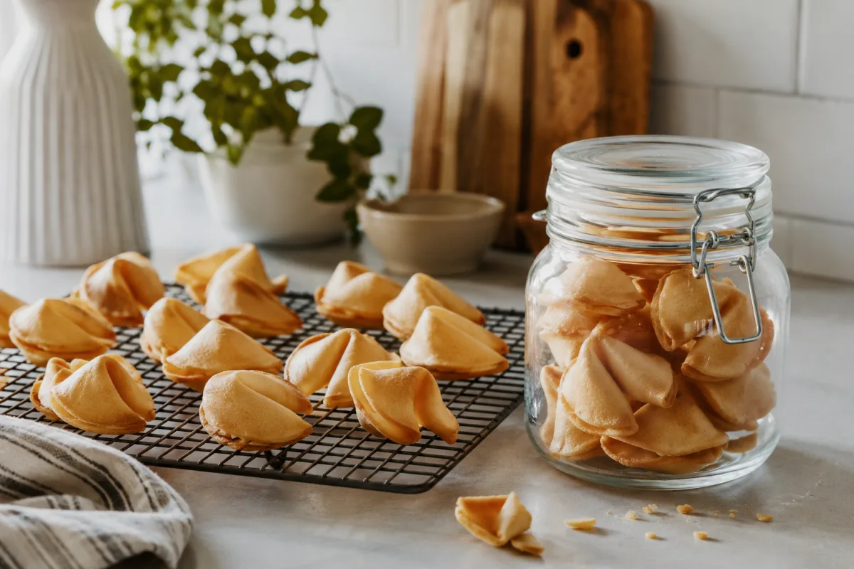 Homemade fortune cookies cooling before storage