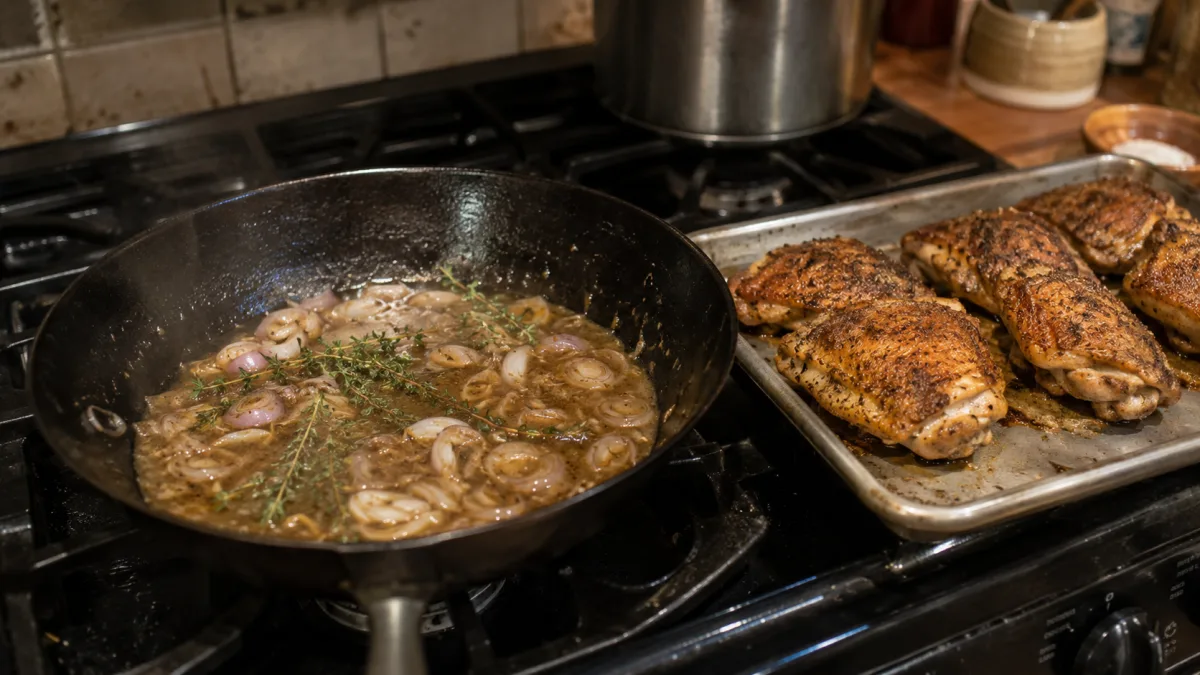 Chicken pan sauce being reduced