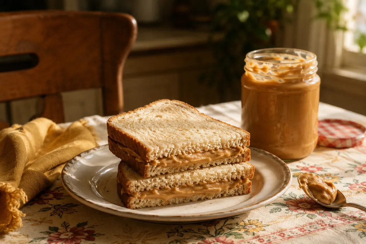 Peanut butter sandwich with historical lunch setting