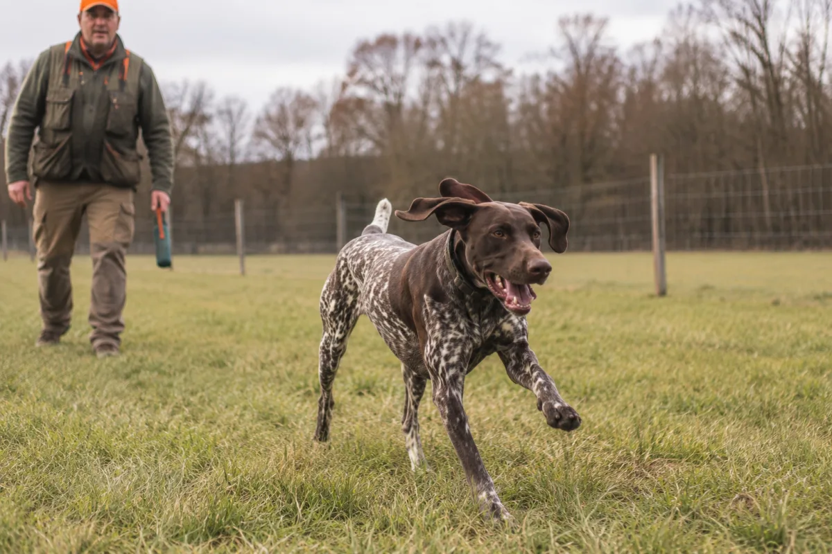 German Shorthaired Pointer running in a safe open field