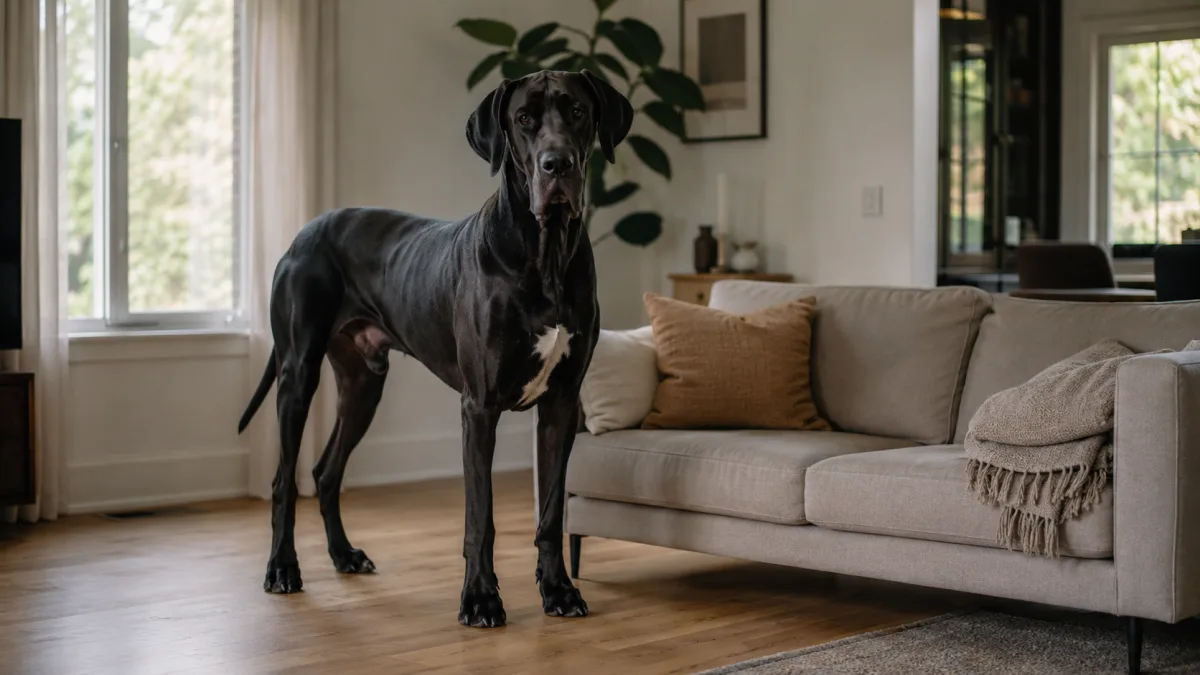 Great Dane scale beside household furniture