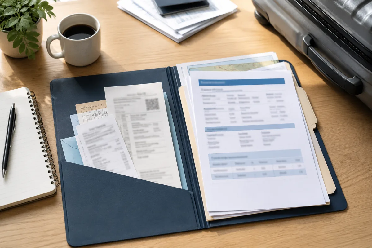 Travel insurance claim document folder
