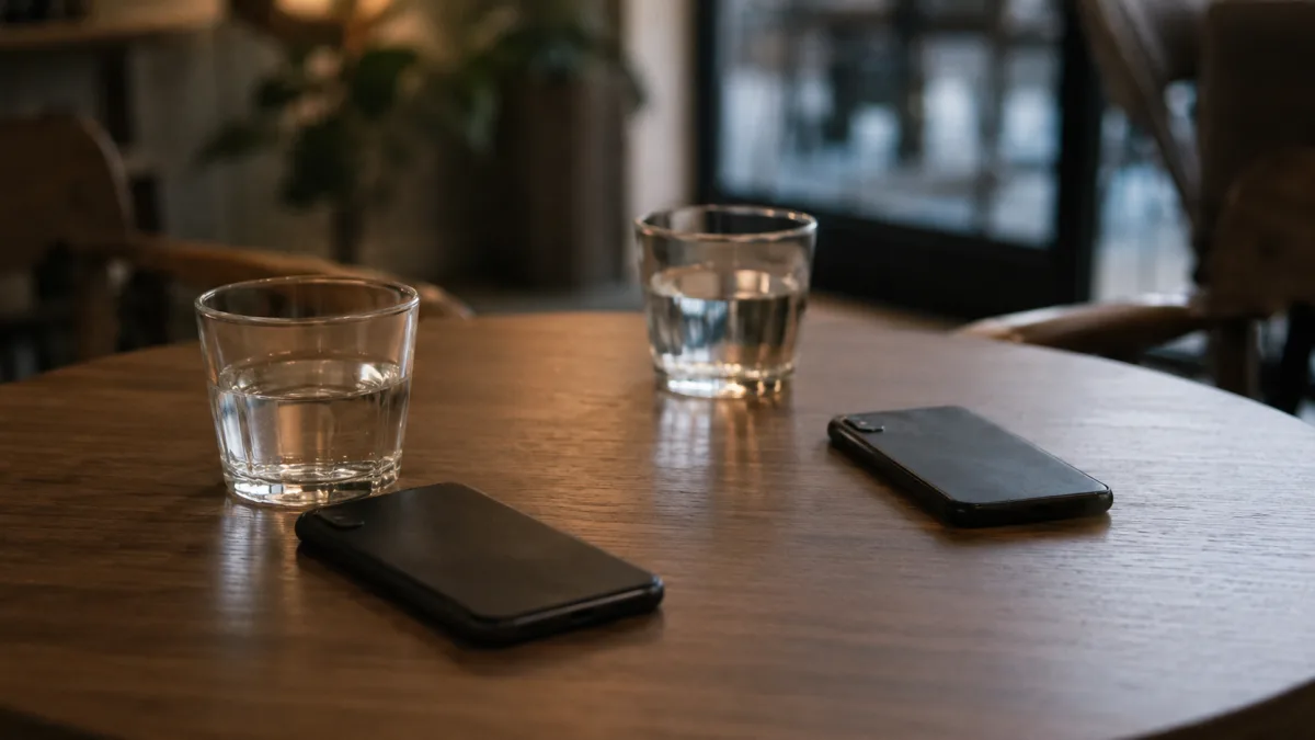 Calm date conversation with phones aside