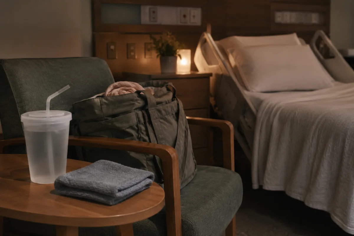 Quiet labor room prepared by birth partner