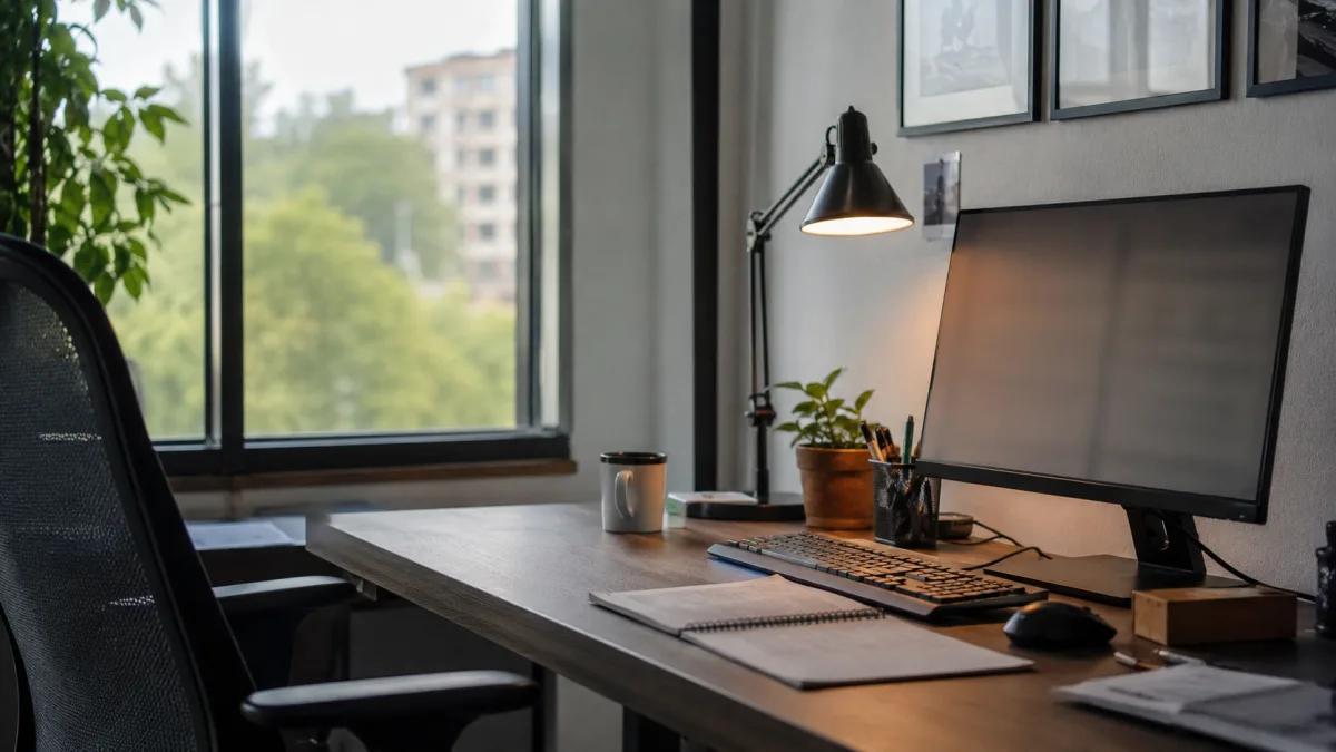 Office desk lighting without screen glare