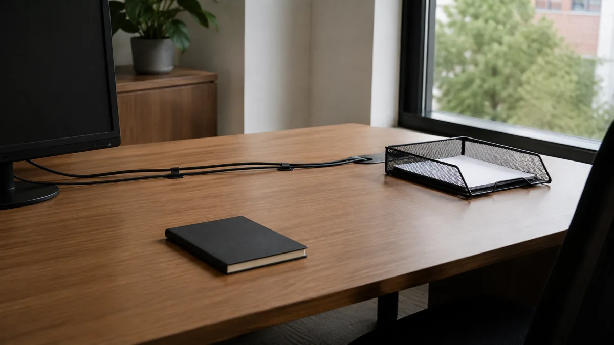 Decluttered office desk setup