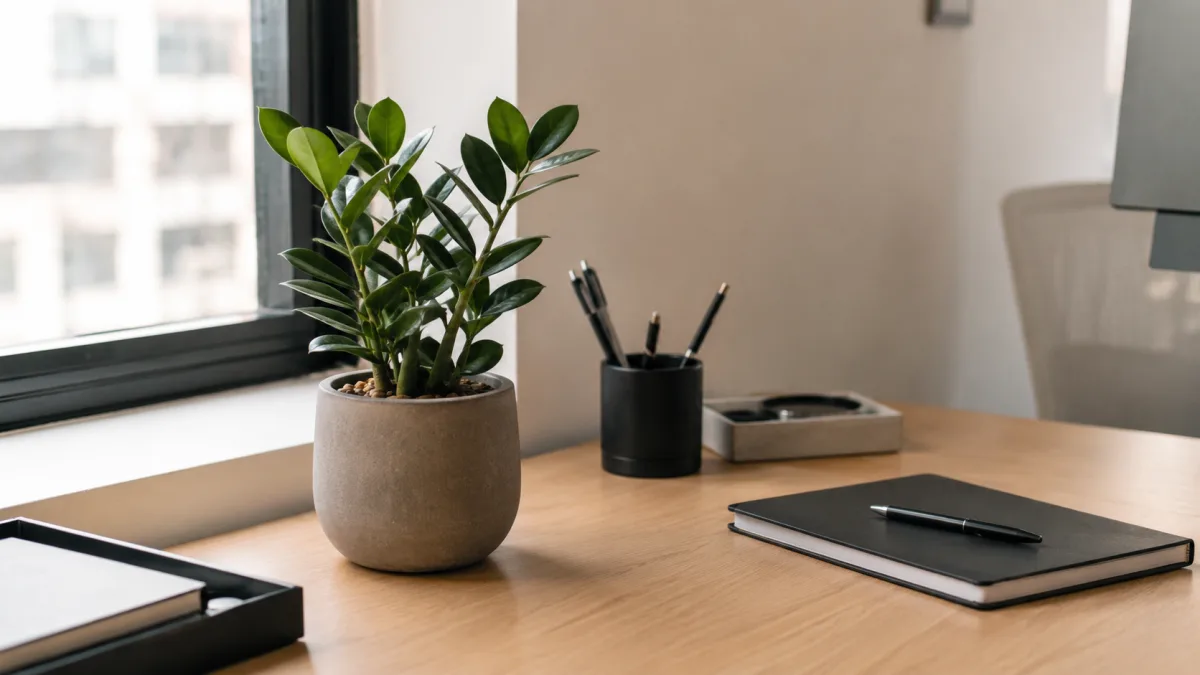 Small office plant on tidy desk