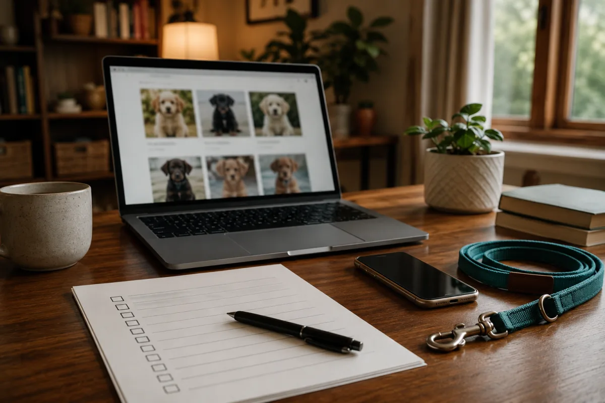 Prospective owner reviewing Bulldog breeder checklist