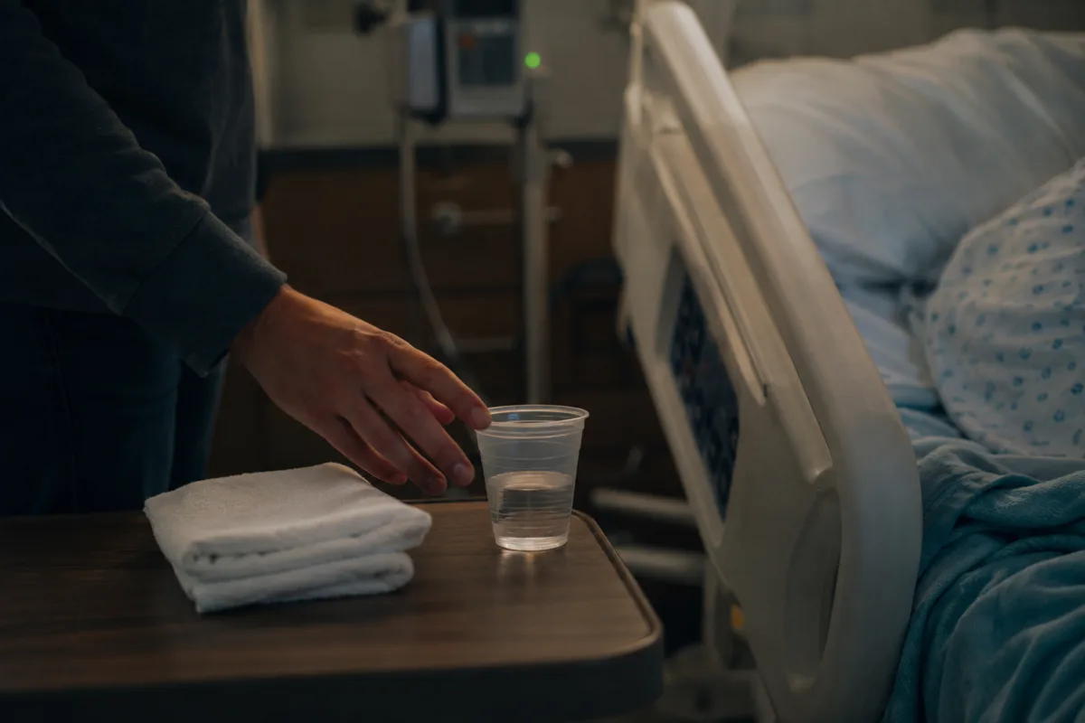 Support person using calm words in labor