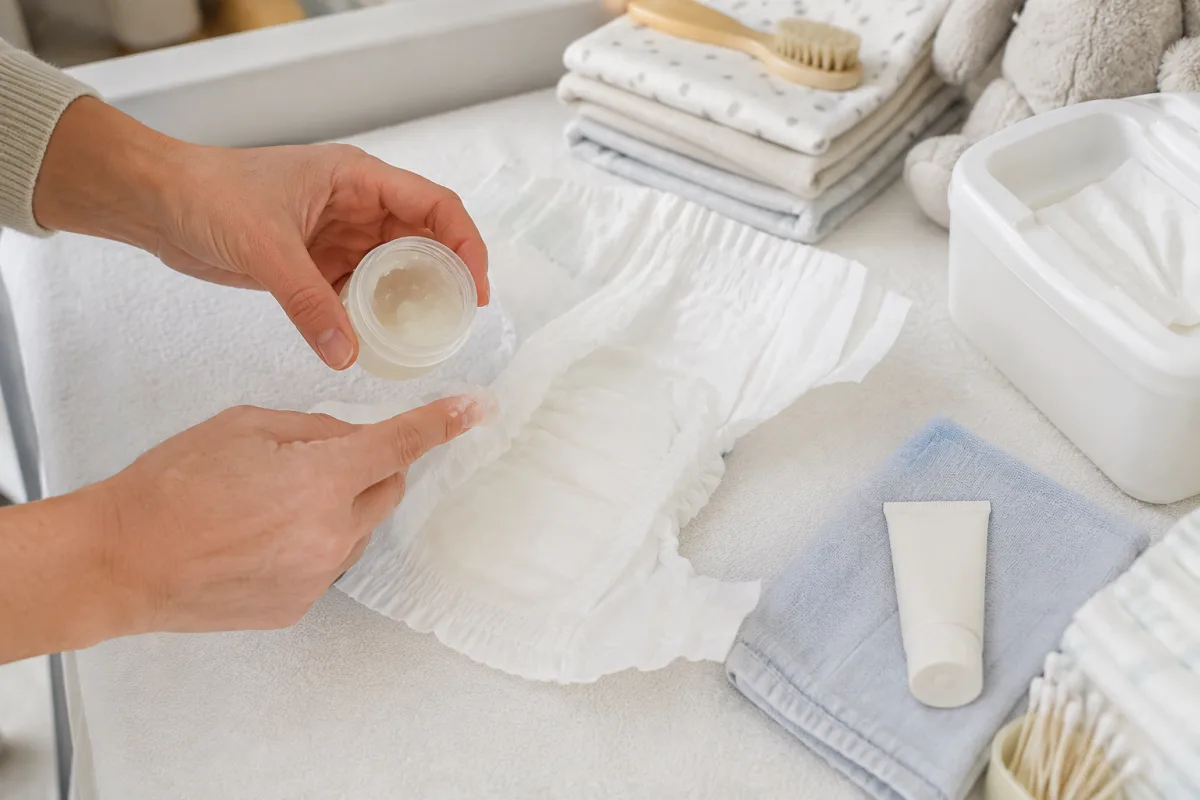 Petroleum jelly and clean diaper for infant circumcision aftercare