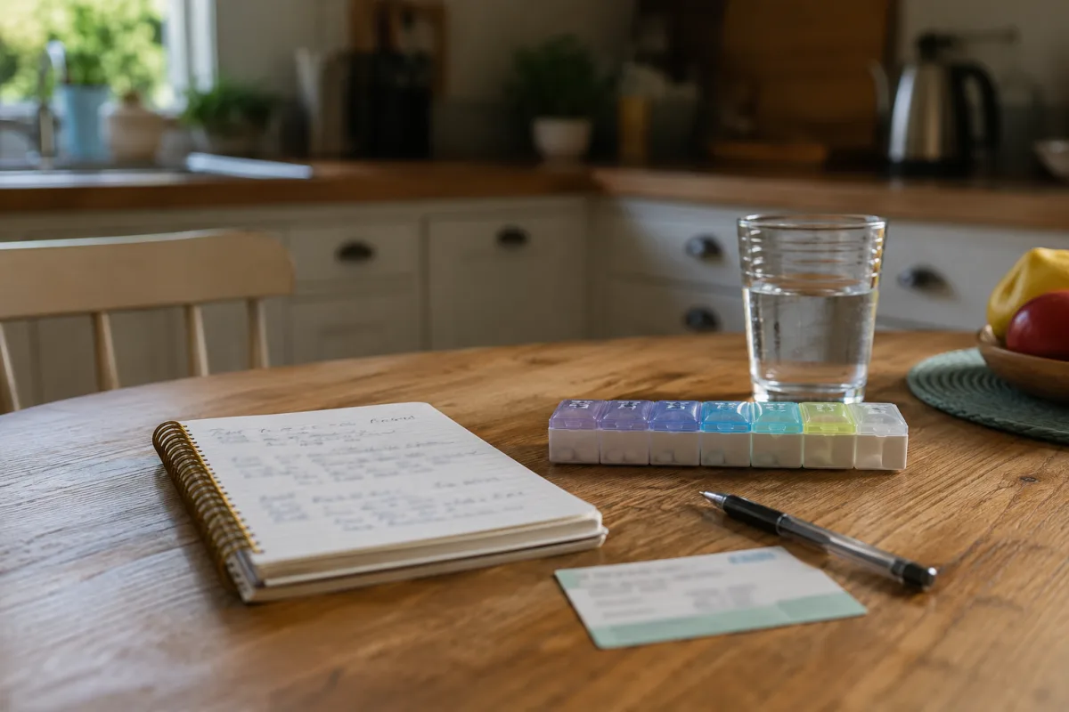 Care notebook and medication list for sick spouse