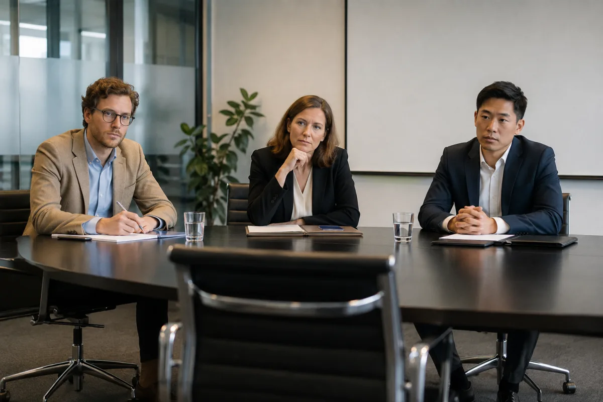 Panel interview setup in a meeting room
