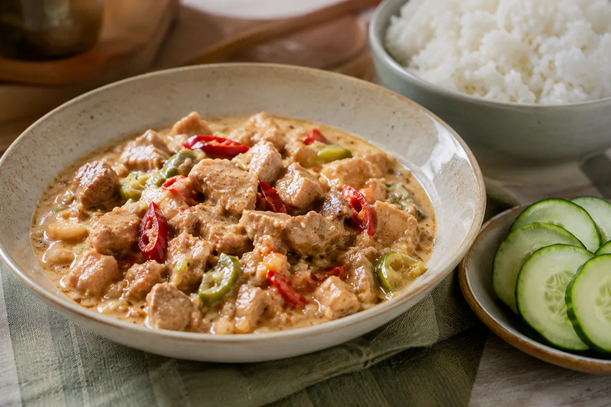Bicol Express served with steamed white rice