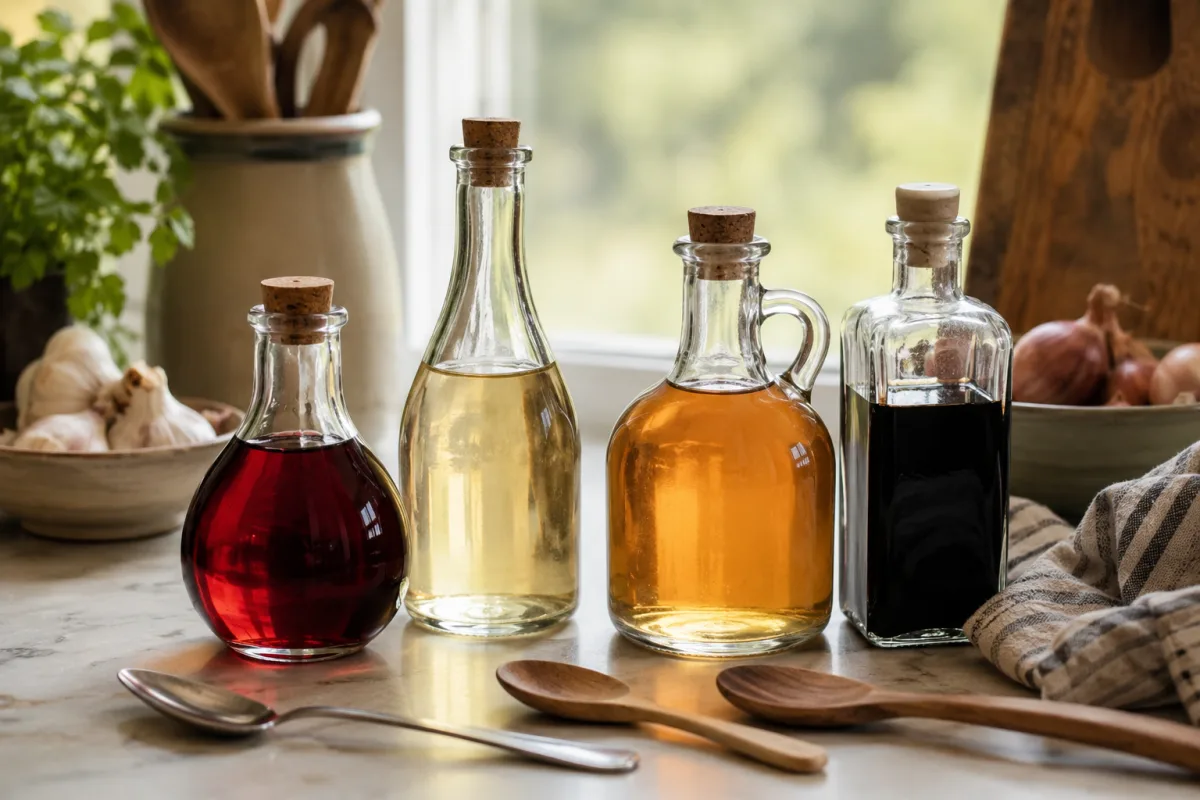 Different bottles of vinegar for cooking