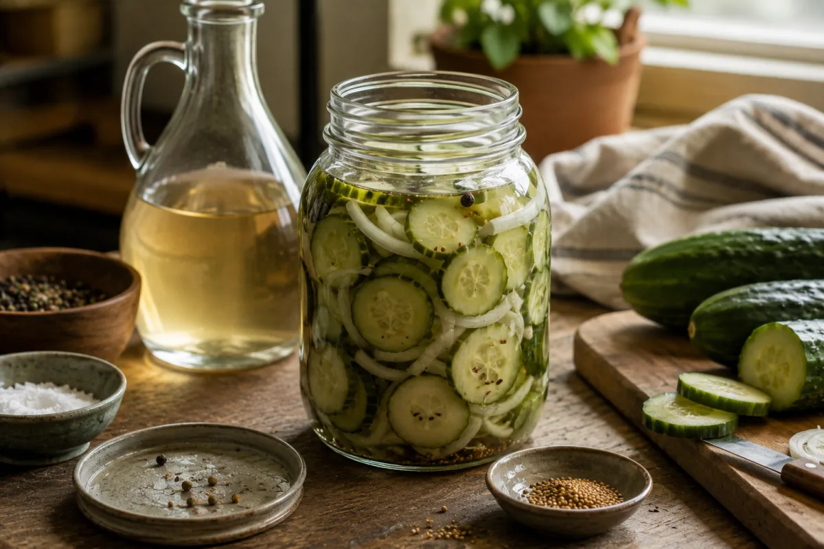 Quick pickled vegetables in a refrigerator jar