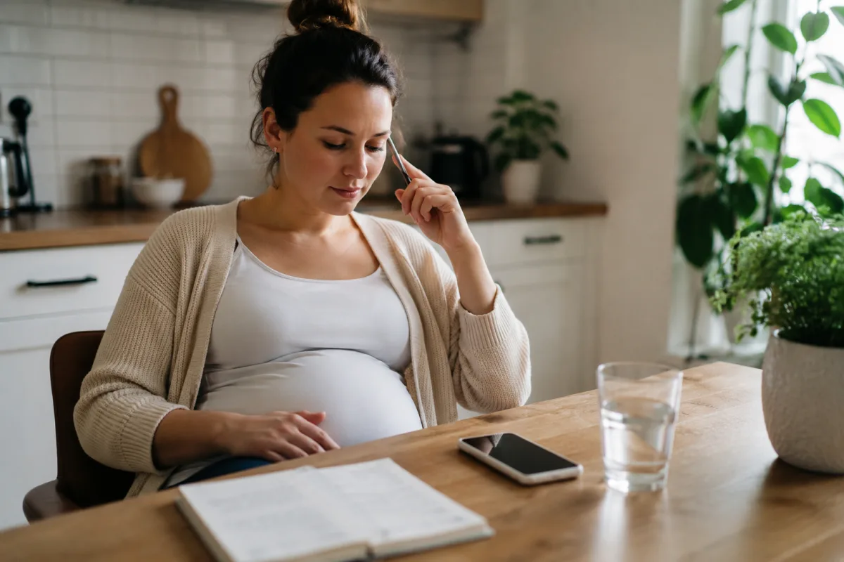 Pregnant person preparing notes before talking with a care provider